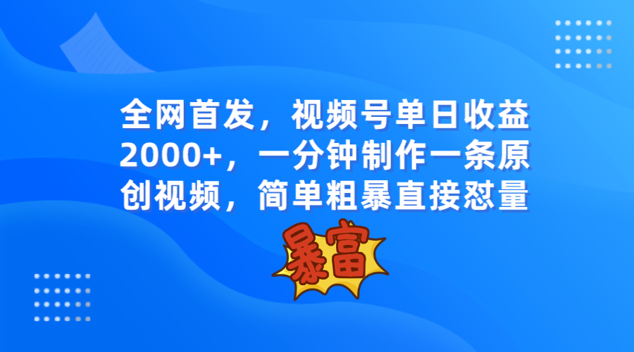 全网首发，视频号单日收益2000+，一分钟制作一条原创视频，简单粗暴-易购网创