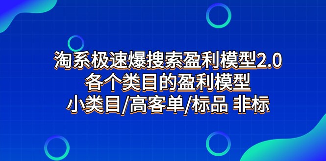 淘系极速爆搜索盈利模型2.0，各个类目的盈利模型，小类目/高客单/标品 非标-易购网创