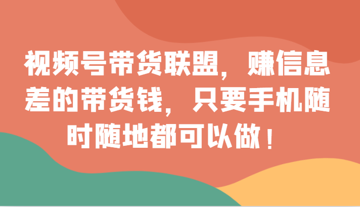 视频号带货联盟，赚信息差的带货钱，只需手机随时随地都可以做！-易购网创