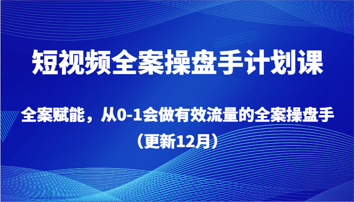 短视频全案操盘手计划课，全案赋能，从0-1会做有效流量的全案操盘手（更新12月）-易购网创