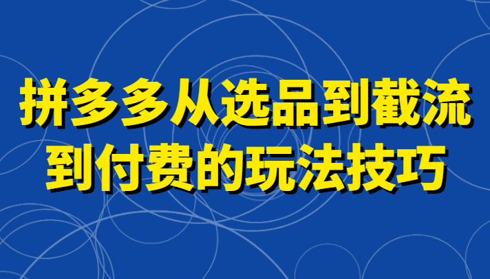 拼多多从选品到截流到付费的玩法技巧，助你掌握截流自然流量，高投产，强付费快速启动-易购网创