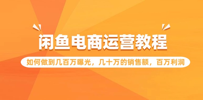 闲鱼电商运营教程：如何做到几百万曝光，几十万的销售额，百万利润-易购网创