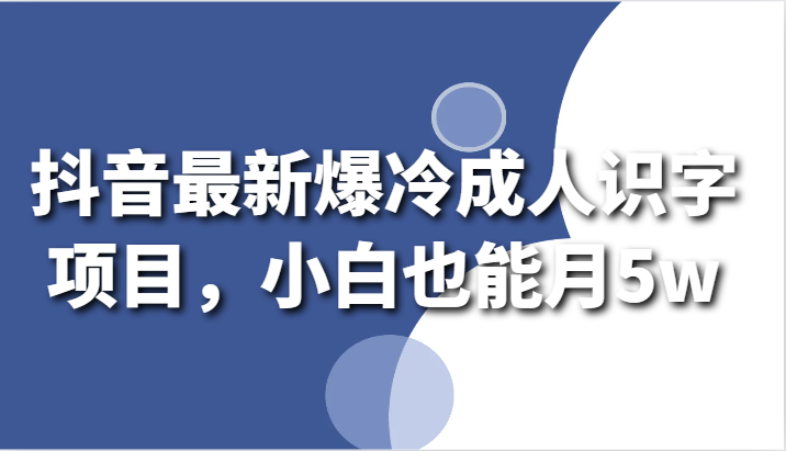 抖音最新爆冷成人识字项目，小白也能月5w-易购网创