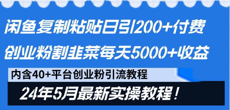 闲鱼复制粘贴日引200+付费创业粉，24年5月最新方法！割韭菜日稳定5000+收益-易购网创