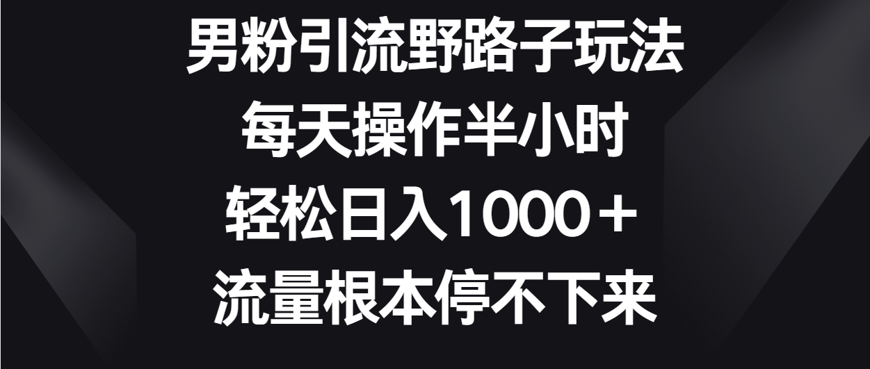 男粉引流野路子玩法，每天操作半小时轻松日入1000＋，流量根本停不下来-易购网创
