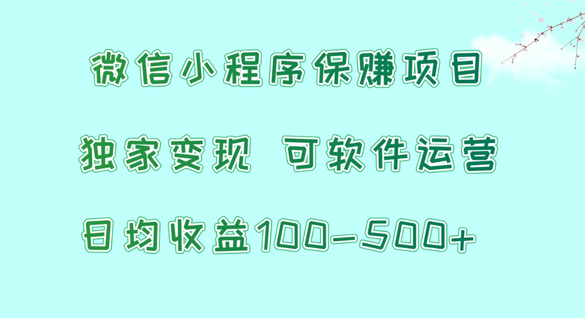 微信小程序保赚项目，日均收益100~500+，独家变现，可软件运营-易购网创