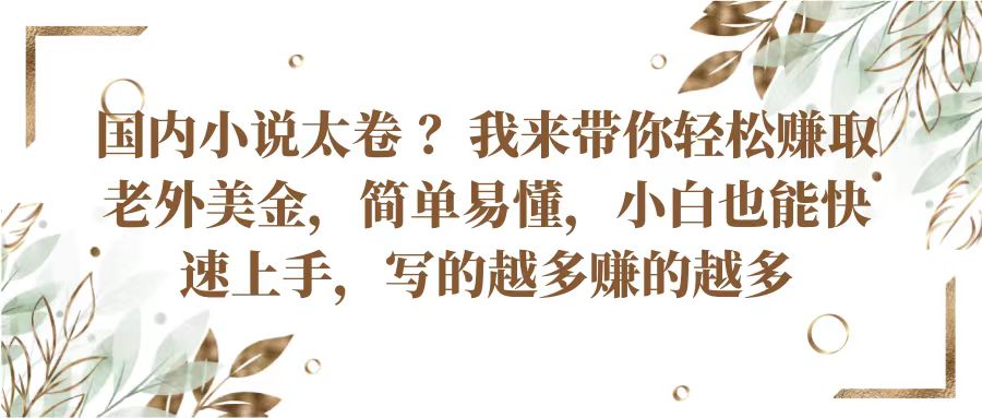 国内小说太卷？带你轻松赚取老外美金，简单易懂小白也能快速上手，写的越多赚的越多-易购网创
