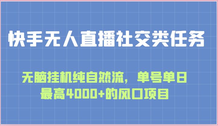 快手无人直播社交类任务：无脑挂机纯自然流，单号单日最高4000+的风口项目-易购网创