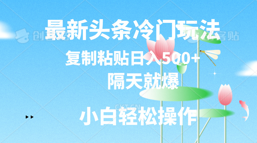 最新头条冷门玩法，隔天就爆，复制粘贴日入500+-易购网创