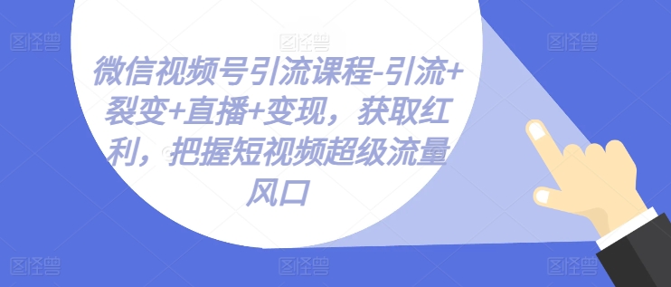 微信视频号引流课程-引流+裂变+直播+变现，获取红利，把握短视频超级流量风口-易购网创