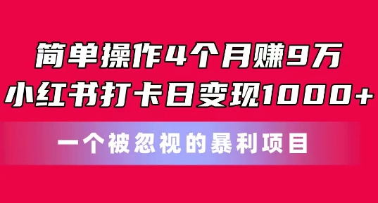 简单操作4个月赚9w，小红书打卡日变现1k，一个被忽视的暴力项目-易购网创