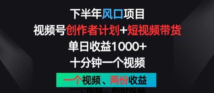 下半年风口项目，视频号创作者计划+视频带货，一个视频两份收益，十分钟一个视频-易购网创