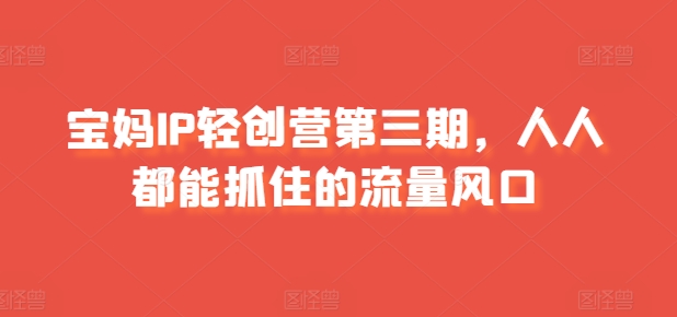 宝妈IP轻创营第三期，人人都能抓住的流量风口-易购网创