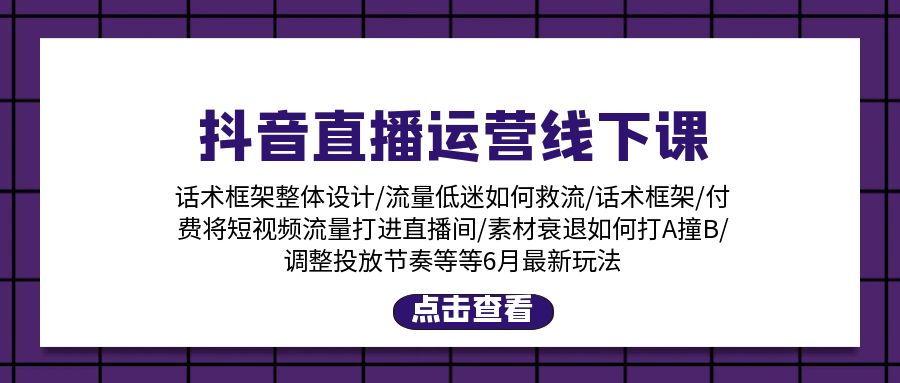 抖音直播运营线下课：话术框架/付费流量直播间/素材A撞B/等6月新玩法-易购网创