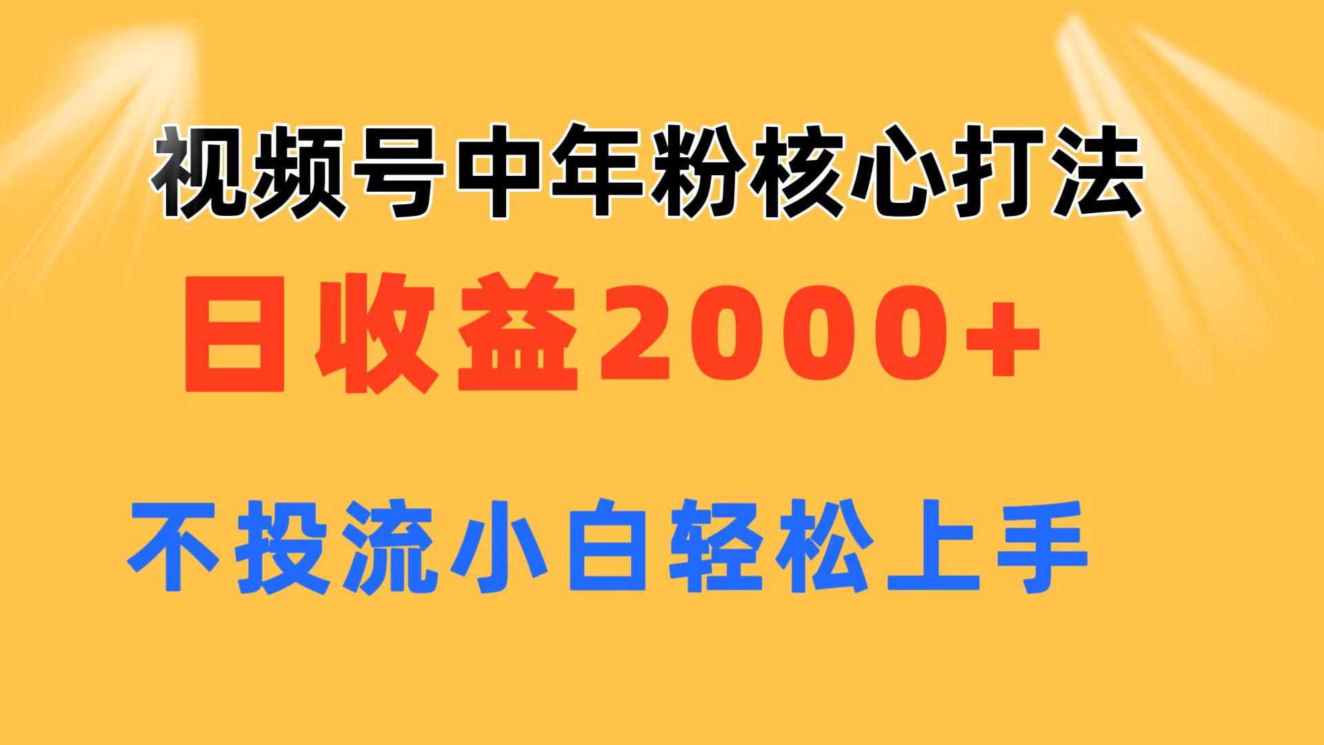 视频号中年粉核心玩法 日收益2000+ 不投流小白轻松上手-易购网创