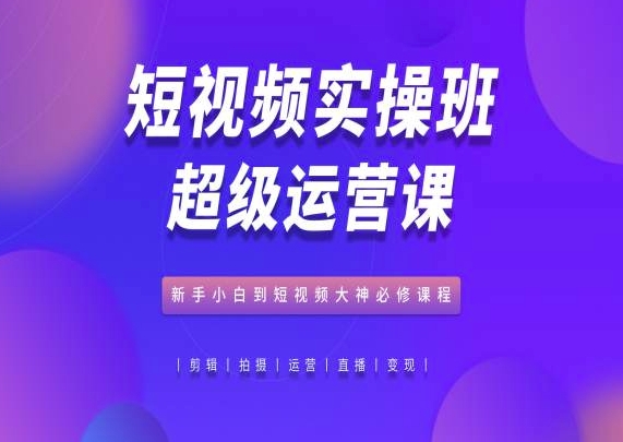 短视频实操班超级运营课，新手小白到短视频大神必修课程-易购网创