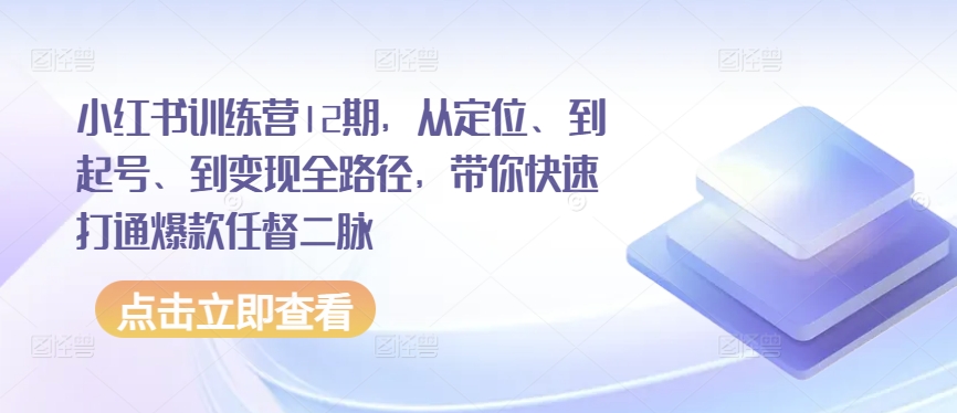 小红书训练营12期，从定位、到起号、到变现全路径，带你快速打通爆款任督二脉-易购网创