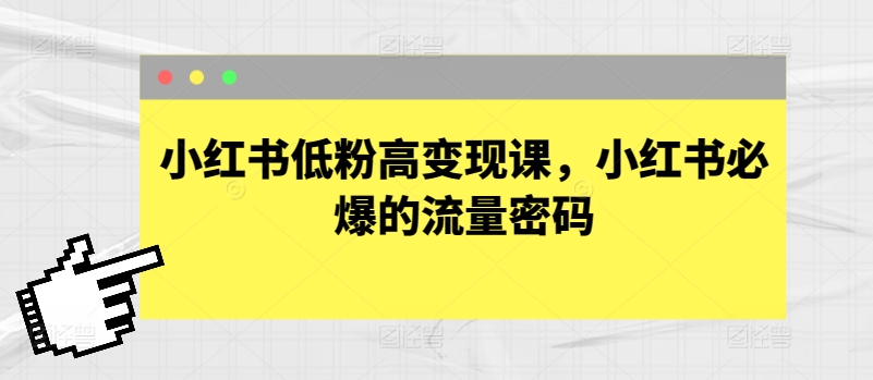 小红书低粉高变现课，小红书必爆的流量密码-易购网创