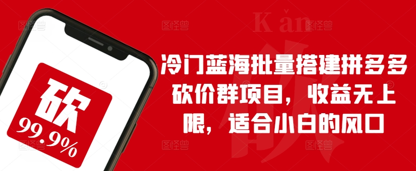 冷门蓝海批量搭建拼多多砍价群项目，收益无上限，适合小白的风口-易购网创