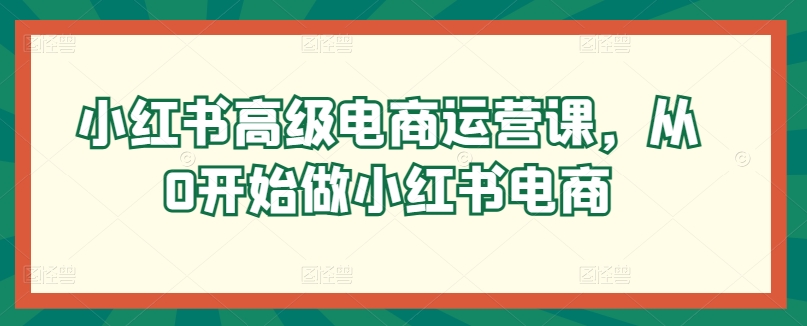 小红书高级电商运营课，从0开始做小红书电商-易购网创