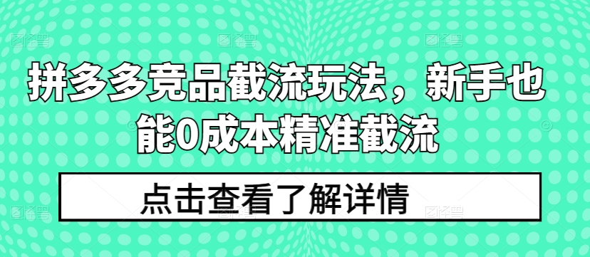 拼多多竞品截流玩法，新手也能0成本精准截流-易购网创