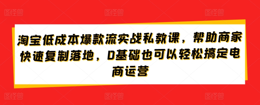 淘宝低成本爆款流实战私教课，帮助商家快速复制落地，0基础也可以轻松搞定电商运营-易购网创