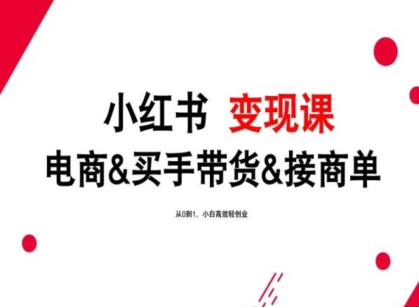 2024年最新小红书变现课，电商&买手带货&接商单，从0到1，小白高效轻创业-易购网创