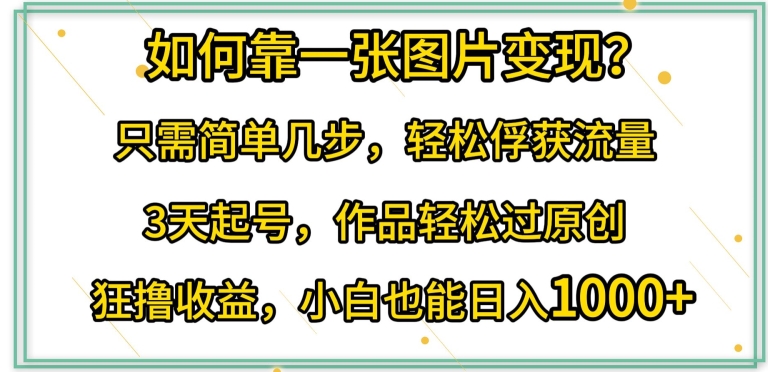 如何靠一张图片变现?只需简单几步，轻松俘获流量，3天起号，作品轻松过原创-易购网创