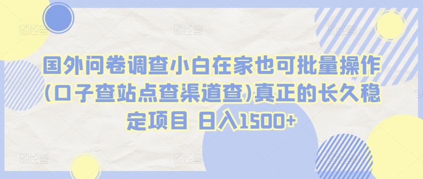 国外问卷调查小白在家也可批量操作(口子查站点查渠道查)真正的长久稳定项目 日入1500+-易购网创