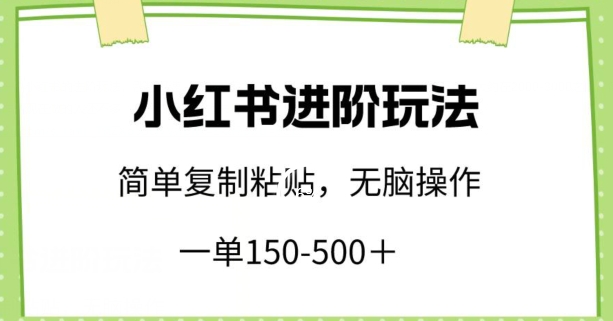 小红书进阶玩法，一单150-500+，简单复制粘贴，小白也能轻松上手-易购网创