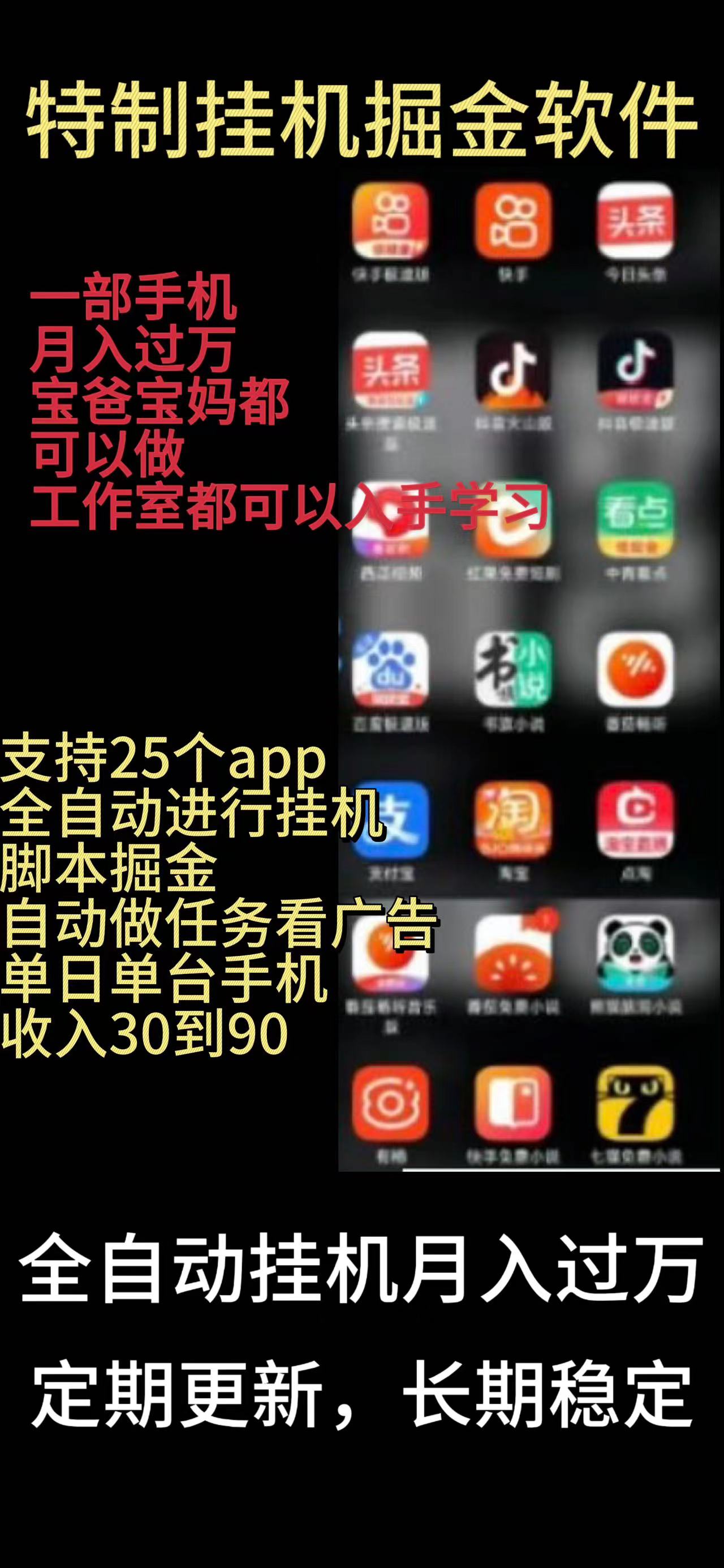 靠挂机月入过万，纯挂机适合宝爸宝妈学生党操作，24小时无脑挂机单机一…-易购网创