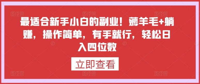 最适合新手小白的副业！薅羊毛+躺赚，操作简单，有手就行，轻松日入四位数-易购网创