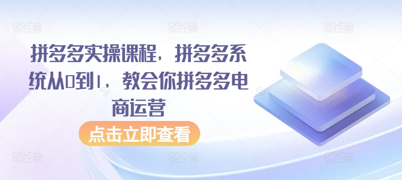 拼多多实操课程，拼多多系统从0到1，教会你拼多多电商运营-易购网创