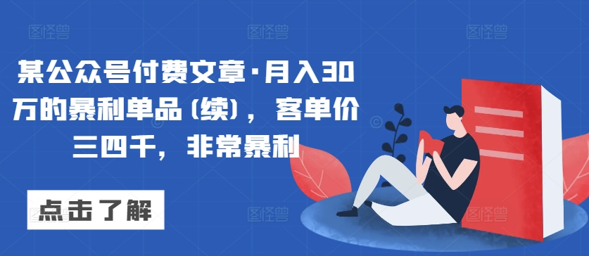 某公众号付费文章·月入30万的暴利单品(续)，客单价三四千，非常暴利-易购网创