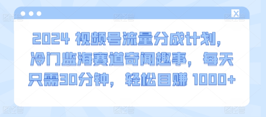 2024视频号流量分成计划，冷门监海赛道奇闻趣事，每天只需30分钟，轻松目赚 1000+-易购网创