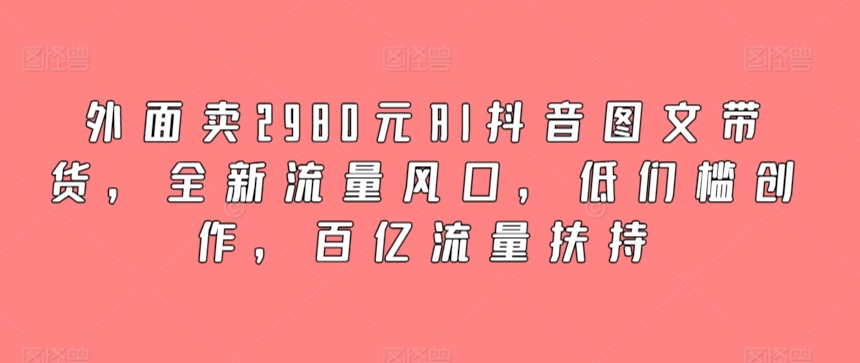 外面卖2980元AI抖音图文带货，全新流量风口，低们槛创作，百亿流量扶持-易购网创