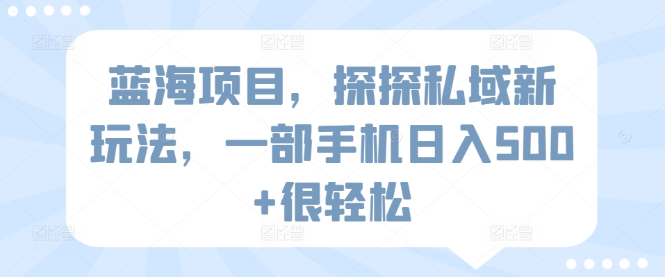 蓝海项目，探探私域新玩法，一部手机日入500+很轻松-易购网创