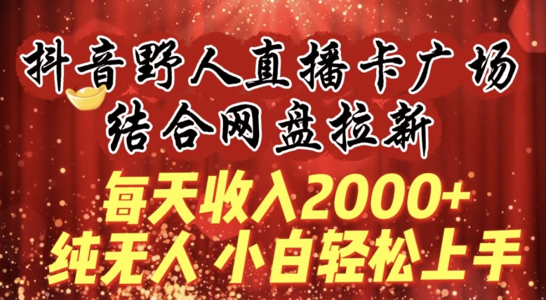 每天收入2000+，抖音野人直播卡广场，结合网盘拉新，纯无人，小白轻松上手-易购网创