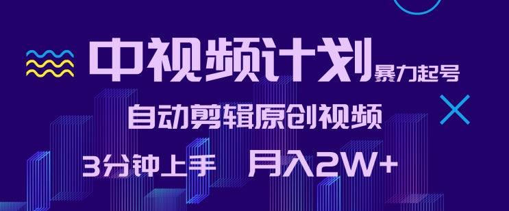 中视频计划暴力起号，自动剪辑原创视频，3分钟上手，月入2W+-易购网创