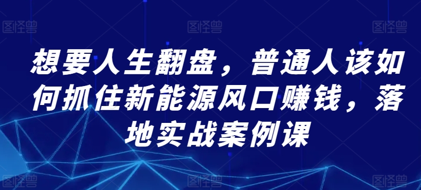 想要人生翻盘，普通人该如何抓住新能源风口赚钱，落地实战案例课-易购网创