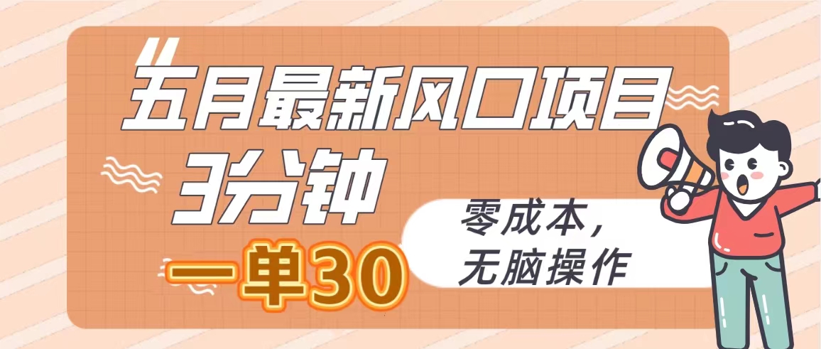 五月最新风口项目，3分钟一单30，零成本，无脑操作-易购网创