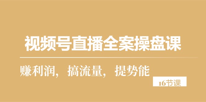 视频号直播全案操盘课，赚利润，搞流量，提势能（16节课）-易购网创