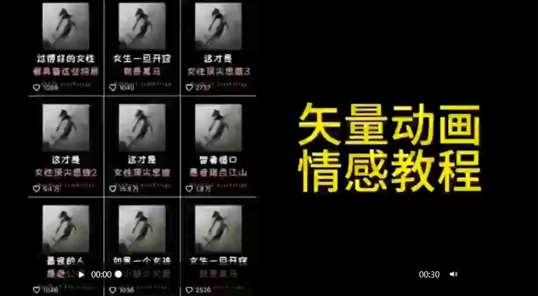矢量动画情感教程：高点赞涨粉，适合情感、思维、创业教育等赛道-易购网创