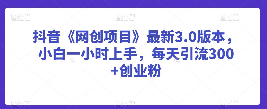 抖音《网创项目》最新3.0版本，小白一小时上手，每天引流300+创业粉-易购网创