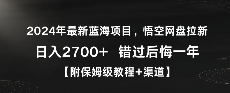 2024年最新蓝海项目，悟空网盘拉新，日入2700+错过后悔一年【附保姆级教程+渠道】-易购网创