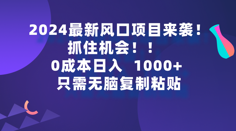2024最新风口项目来袭，抓住机会，0成本一部手机日入1000+，只需无脑复…-易购网创