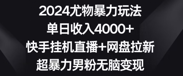 2024尤物暴力玩法，单日收入4000+，快手挂机直播+网盘拉新，超暴力男粉无脑变现-易购网创