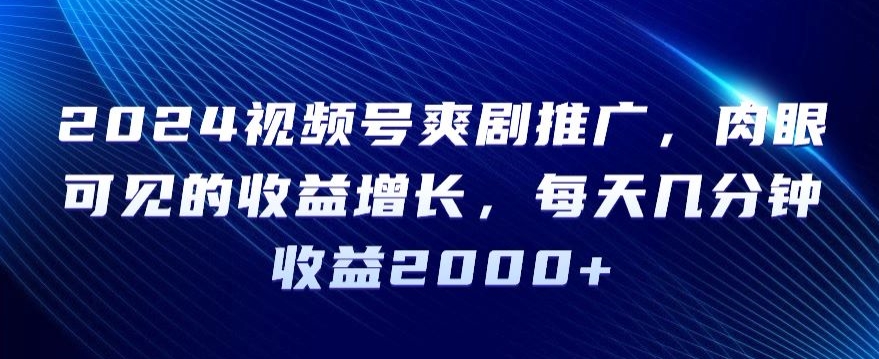 2024视频号爽剧推广，肉眼可见的收益增长，每天几分钟收益2000+-易购网创