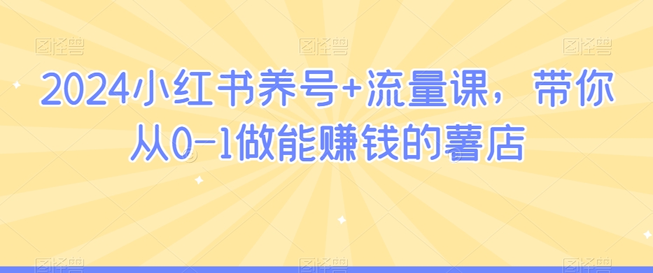 2024小红书养号+流量课，带你从0-1做能赚钱的薯店-易购网创