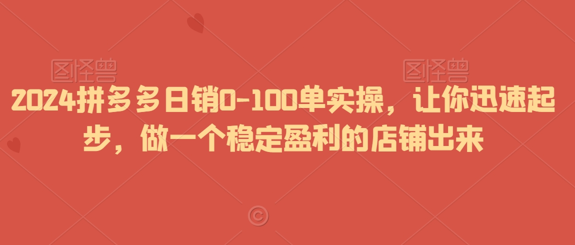 2024拼多多日销0-100单实操，让你迅速起步，做一个稳定盈利的店铺出来-易购网创